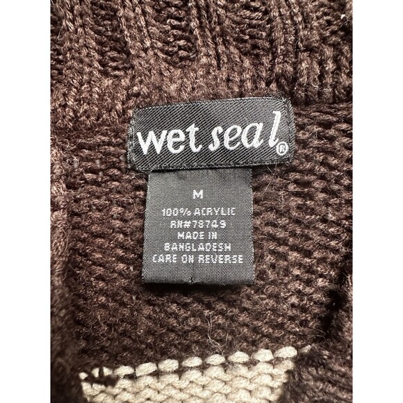 Wet Seal Striped Sweater Women’s Size Medium Brown Cream Shawl Collar Knit - Picture 3 of 4